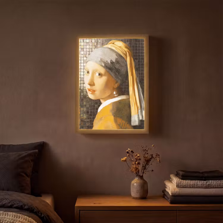 Meisje met de parel - Johannes Vermeer - Mozaïek Light Box met batterij (Wandlamp) middel -sfeer4