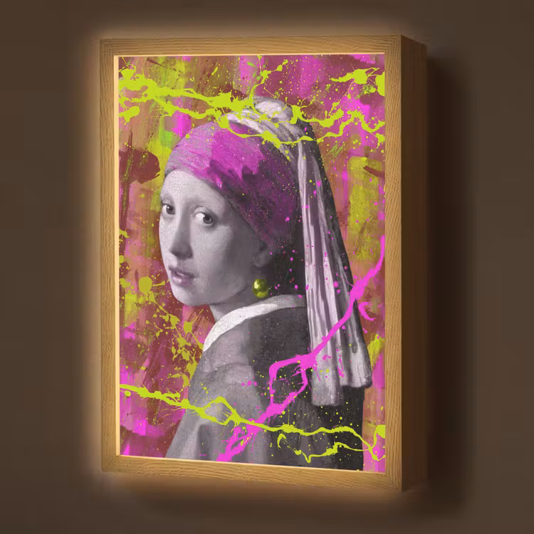 Meisje met de parel - Johannes Vermeer - Neon Light Box met batterij (Wandlamp) middel -z3d_website