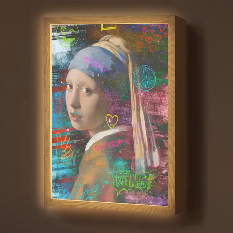 Meisje met de parel - Johannes Vermeer - Neon Light Box met batterij (Wandlamp) middel -z3d_website