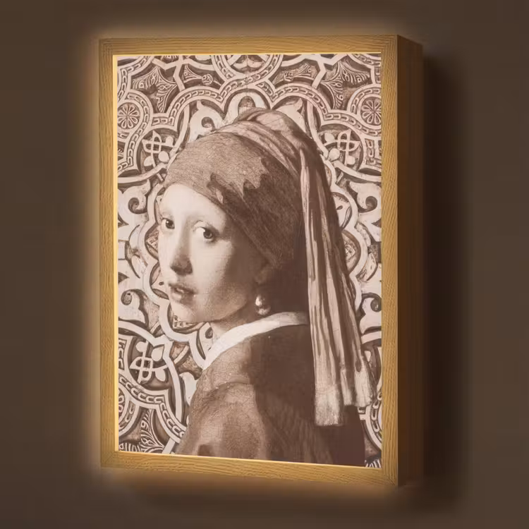 Meisje met de parel - Johannes Vermeer - Sepia Light Box met batterij (Wandlamp) middel -z3d_website