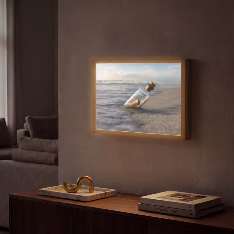 Glazenfles - Post - Zee - Zand Light Box met batterij (Wandlamp) middel -sfeer1