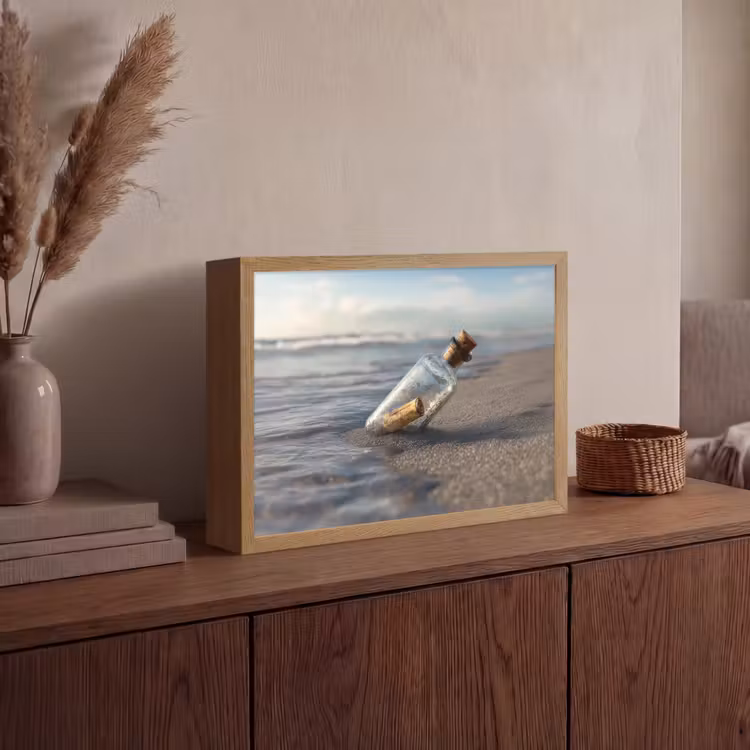 Glazenfles - Post - Zee - Zand Light Box met batterij (Wandlamp) middel -sfeer2