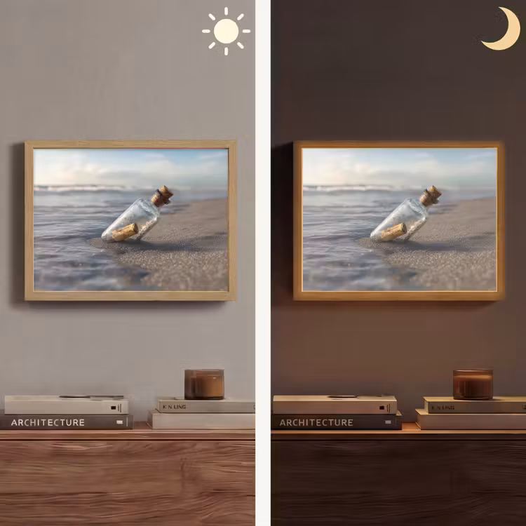 Glazenfles - Post - Zee - Zand Light Box met batterij (Wandlamp) middel -sfeer3