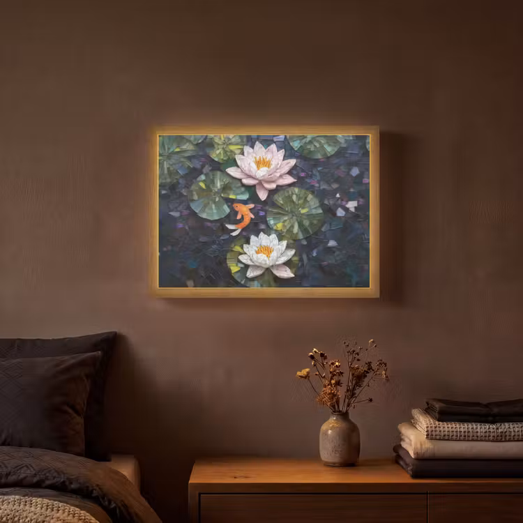 Glasstukjes - Leliebladeren - Vis - Oranje Light Box met batterij (Wandlamp) middel -sfeer4