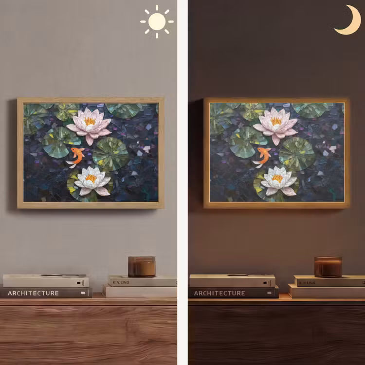 Glasstukjes - Leliebladeren - Vis - Oranje Light Box met batterij (Wandlamp) middel -sfeer3