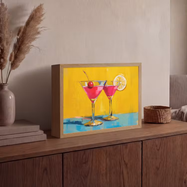 Glazen - Cocktail - Citroen - Kers Light Box met batterij (Wandlamp) middel -sfeer2