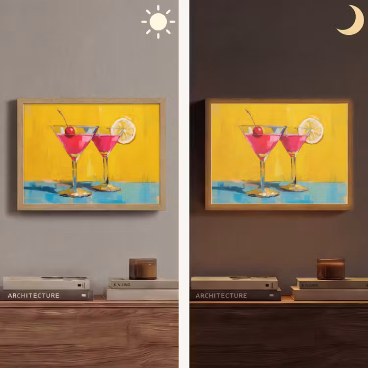 Glazen - Cocktail - Citroen - Kers Light Box met batterij (Wandlamp) middel -sfeer3