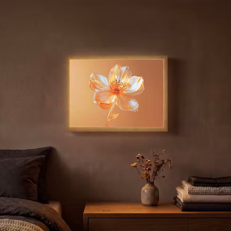 Glazen - Bloem - Oranje Light Box met batterij (Wandlamp) middel -sfeer4