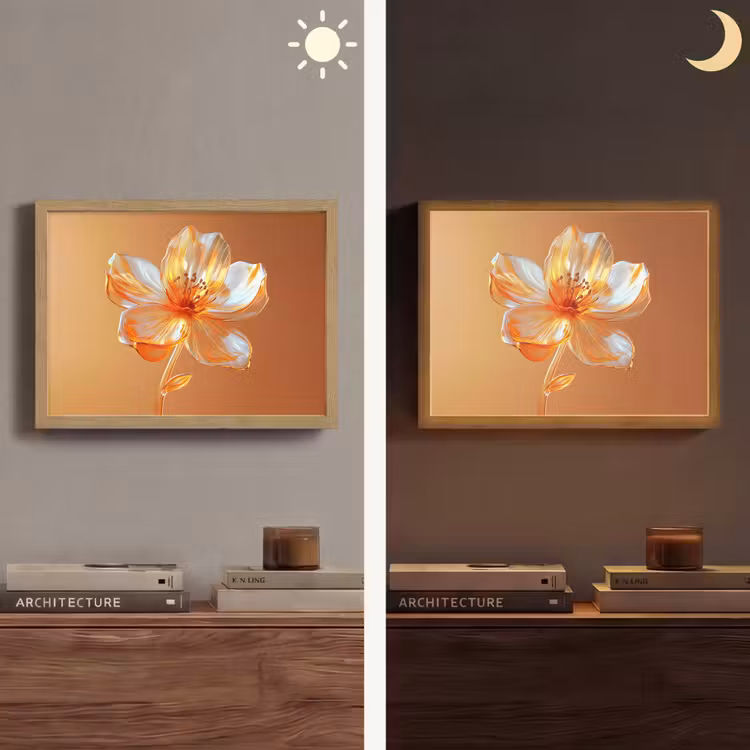 Glazen - Bloem - Oranje Light Box met batterij (Wandlamp) middel -sfeer3