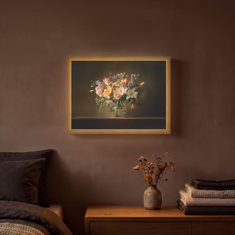 Glazen - Bloemen - Boeket - Kleuren Light Box met batterij (Wandlamp) middel -sfeer4
