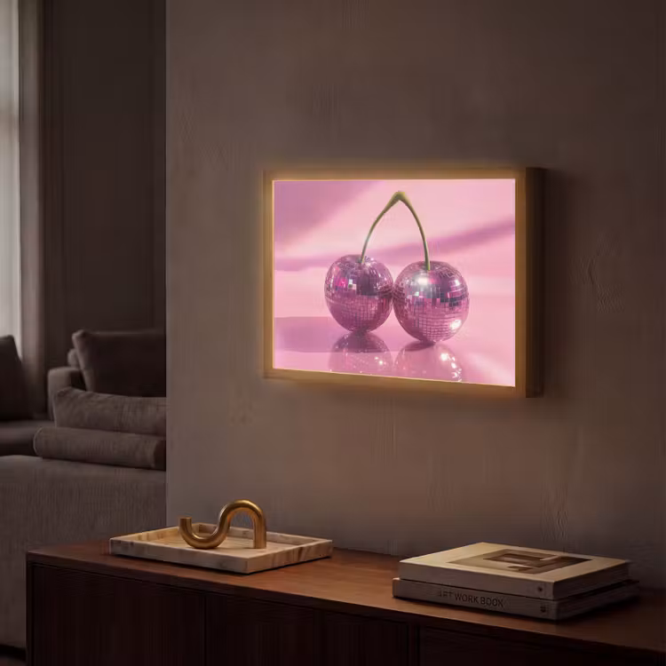 Glitter - Discobol - Roze - Kersen Light Box met batterij (Wandlamp) middel -sfeer1