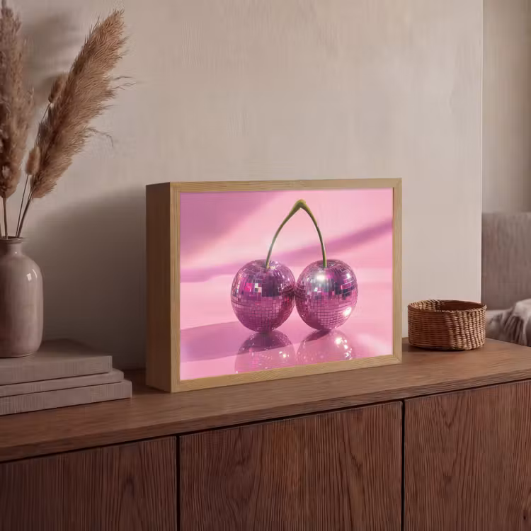 Glitter - Discobol - Roze - Kersen Light Box met batterij (Wandlamp) middel -sfeer2