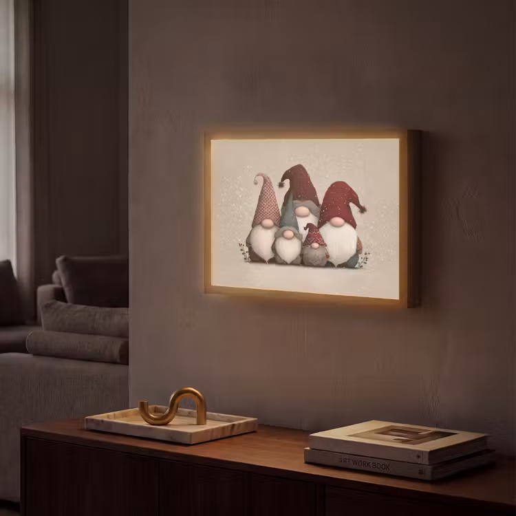 Kabouters - Kerst - Sneeuw - Puntmutsen Light Box met batterij (Wandlamp) middel -sfeer1