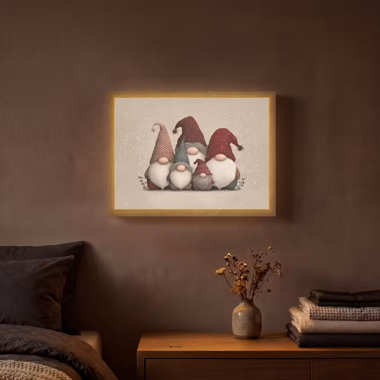 Kabouters - Kerst - Sneeuw - Puntmutsen Light Box met batterij (Wandlamp) middel -sfeer4