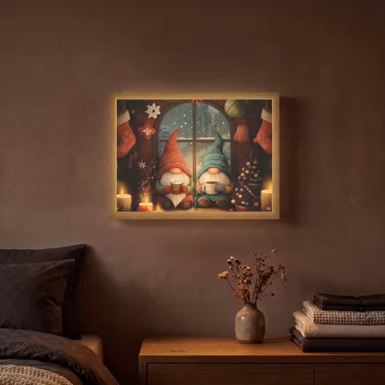Gnooms - Kerst - Raam - Kleurrijk Light Box met batterij (Wandlamp) middel -sfeer4