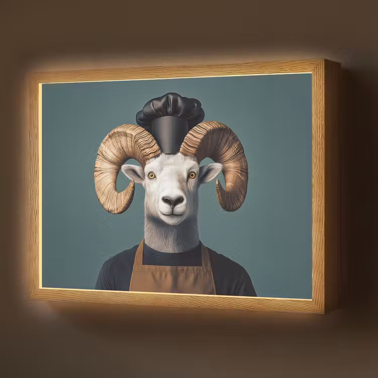 Geit - Hoorns - Kokskleding Light Box met batterij (Wandlamp) middel -z3d_website