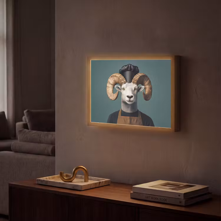 Geit - Hoorns - Kokskleding Light Box met batterij (Wandlamp) middel -sfeer1