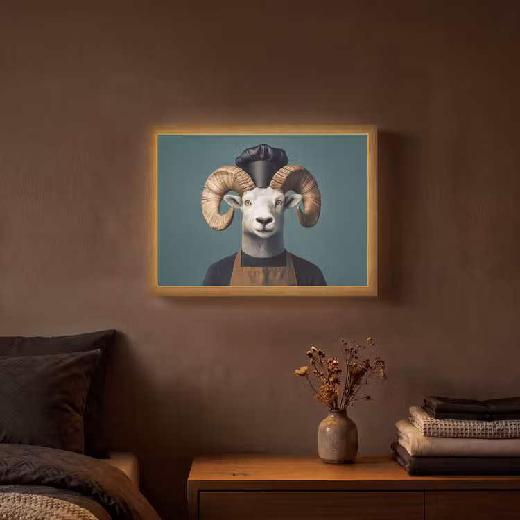 Geit - Hoorns - Kokskleding Light Box met batterij (Wandlamp) middel -sfeer4