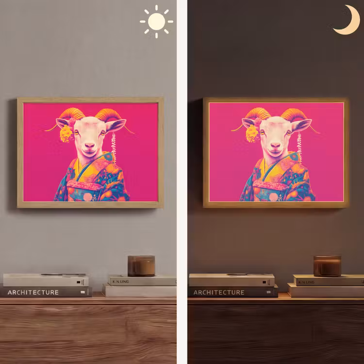 Geit - Hoorns - Kimono - Kleurrijk Light Box met batterij (Wandlamp) middel -sfeer3