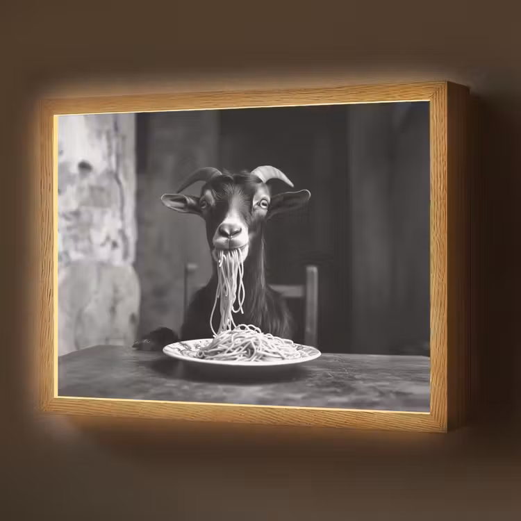 Geit - Bord - Spaghetti - Zwart Wit Light Box met batterij (Wandlamp) middel -z3d_website
