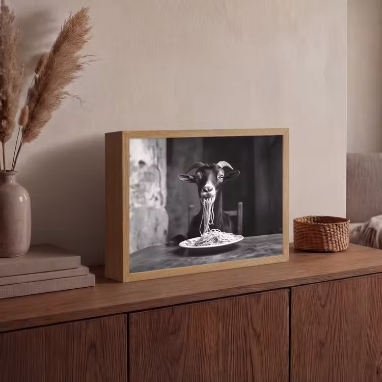 Geit - Bord - Spaghetti - Zwart Wit Light Box met batterij (Wandlamp) middel -sfeer2