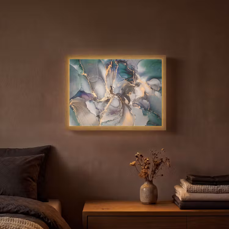 Goud - Blauw - Marmer Light Box met batterij (Wandlamp) middel -sfeer4