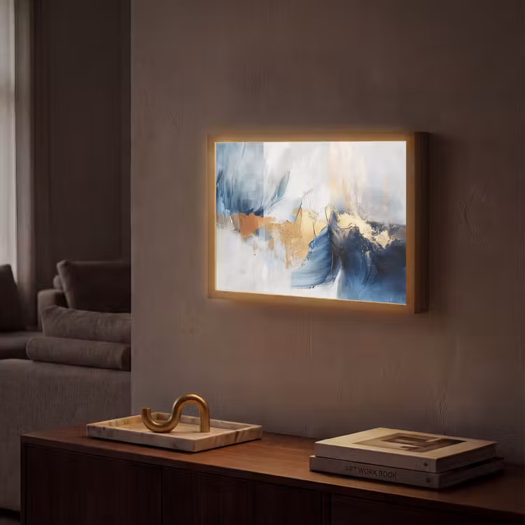 Goud - Blauw - Verf - Kunst - Modern Light Box met batterij (Wandlamp) middel -sfeer1