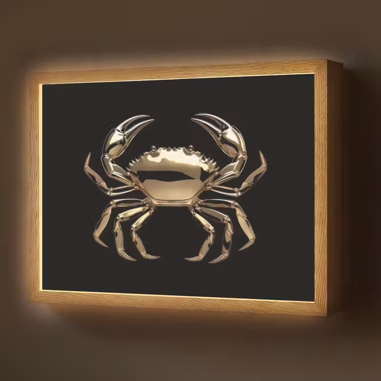 Goud - Krab - Dieren - Zwart Light Box met batterij (Wandlamp) middel -z3d_website