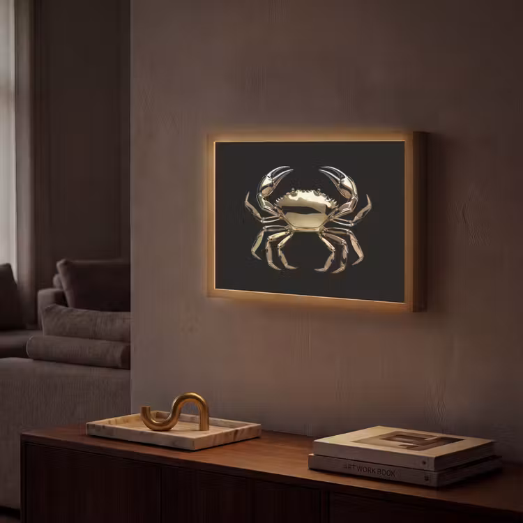 Goud - Krab - Dieren - Zwart Light Box met batterij (Wandlamp) middel -sfeer1