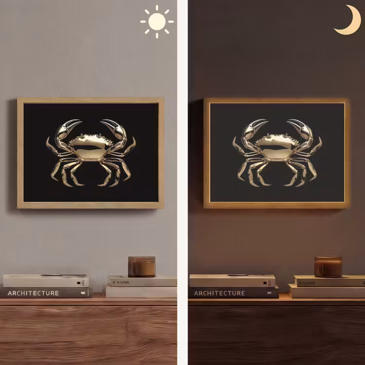 Goud - Krab - Dieren - Zwart Light Box met batterij (Wandlamp) middel -sfeer3