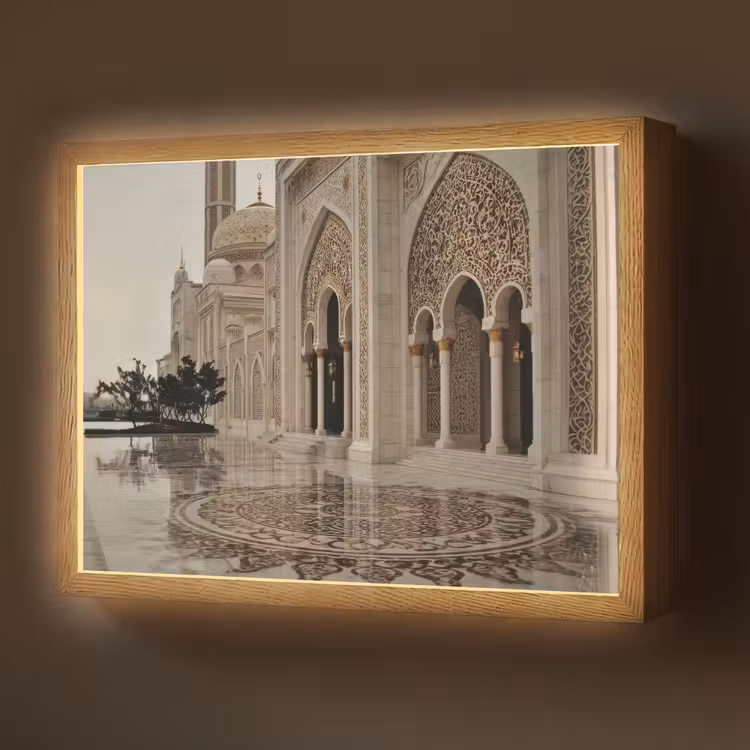 Gouden details - Marmer - Islamitisch Light Box met batterij (Wandlamp) middel -z3d_website