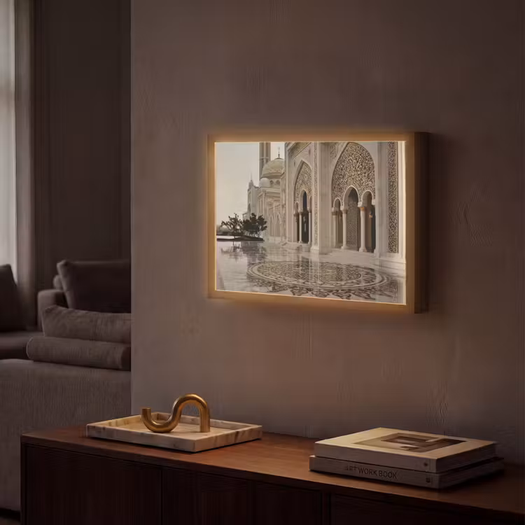 Gouden details - Marmer - Islamitisch Light Box met batterij (Wandlamp) middel -sfeer1