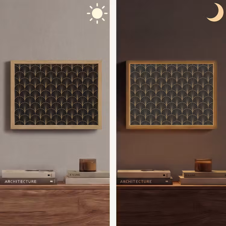 Gouden - Waaiers - Zwart Light Box met batterij (Wandlamp) middel 907 -sfeer3