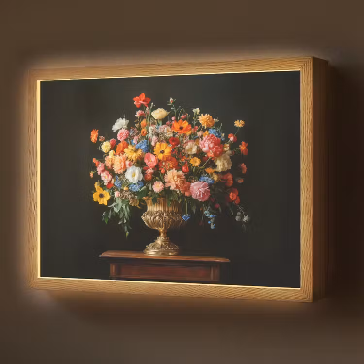 Goud - Bloemen - Kleuren - Vaas Light Box met batterij (Wandlamp) middel -z3d_website