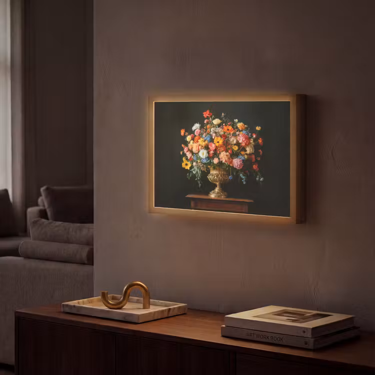 Goud - Bloemen - Kleuren - Vaas Light Box met batterij (Wandlamp) middel -sfeer1