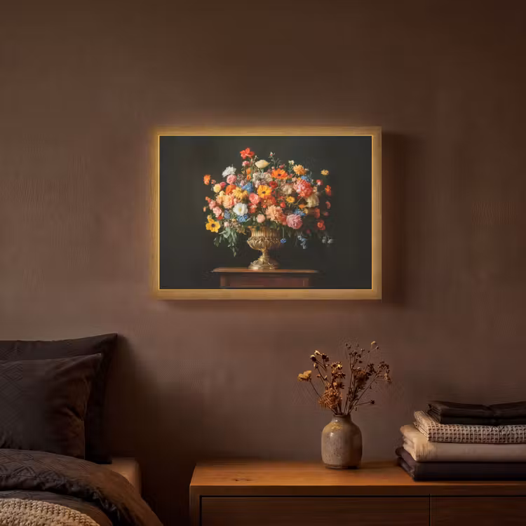 Goud - Bloemen - Kleuren - Vaas Light Box met batterij (Wandlamp) middel -sfeer4