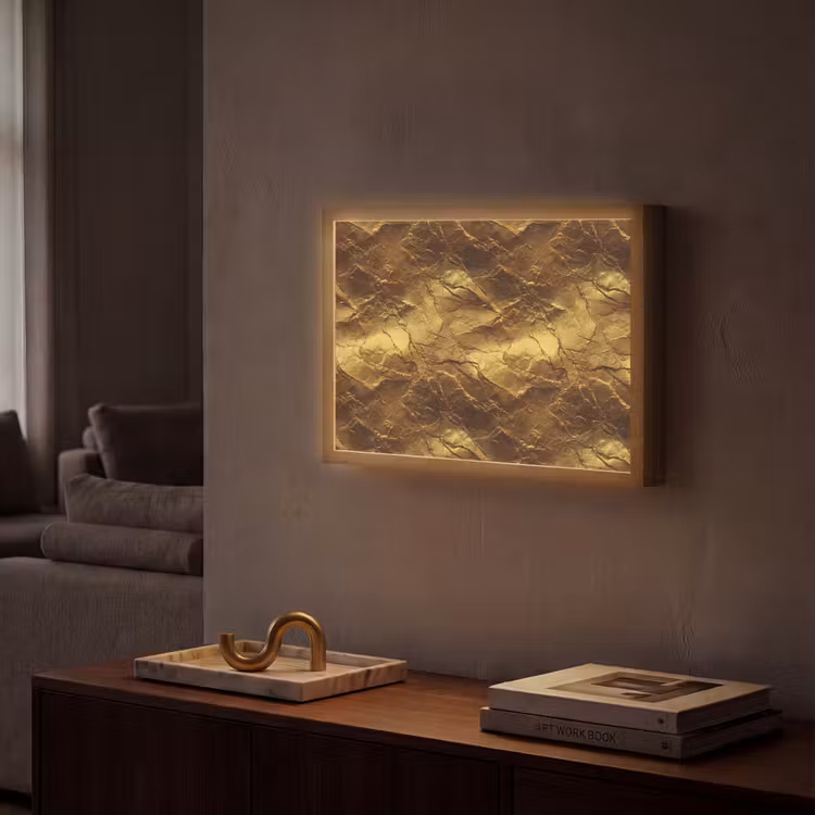 Bladgoud - Textuur  - Goud Light Box met batterij (Wandlamp) middel 907 -sfeer1