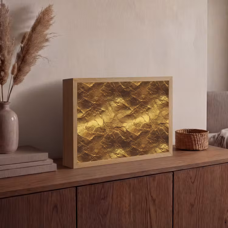Bladgoud - Textuur  - Goud Light Box met batterij (Wandlamp) middel 907 -sfeer2