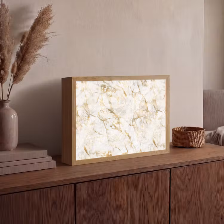 Goud - Licht - Nerf - Marmer Light Box met batterij (Wandlamp) middel 907 -sfeer2