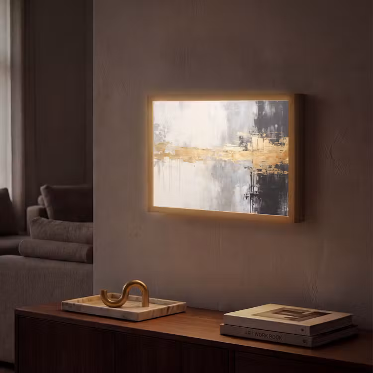 Goud - Luxe - Acryl - Kunst Light Box met batterij (Wandlamp) middel -sfeer1