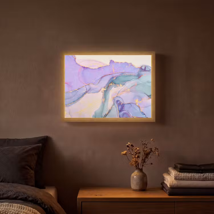 Goud - Marmer - Paars Light Box met batterij (Wandlamp) middel -sfeer4