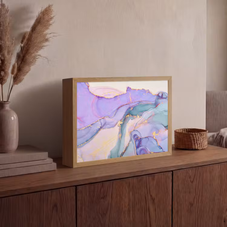 Goud - Marmer - Paars Light Box met batterij (Wandlamp) middel -sfeer2