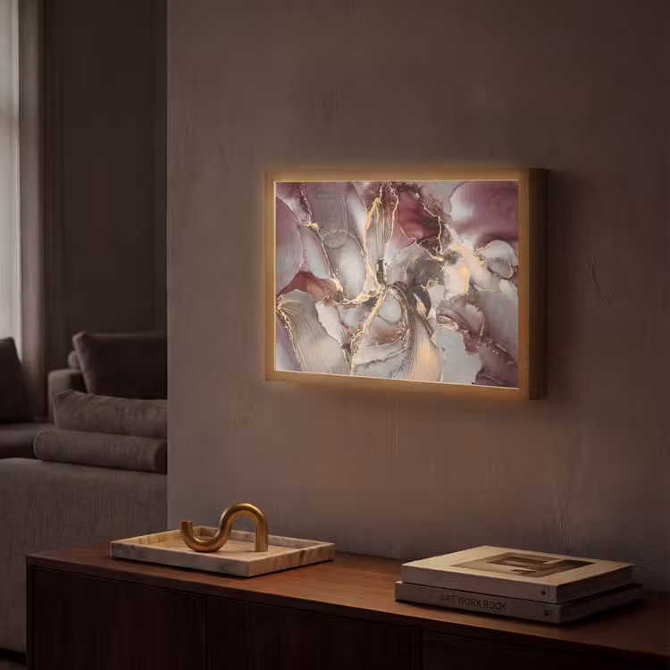 Goud - Marmer - Paars Light Box met batterij (Wandlamp) middel -sfeer1