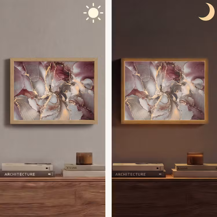 Goud - Marmer - Paars Light Box met batterij (Wandlamp) middel -sfeer3