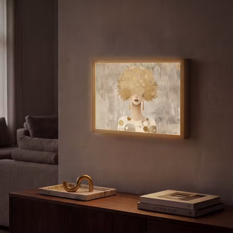 Goud - Portret - Vrouw Light Box met batterij (Wandlamp) middel -sfeer1