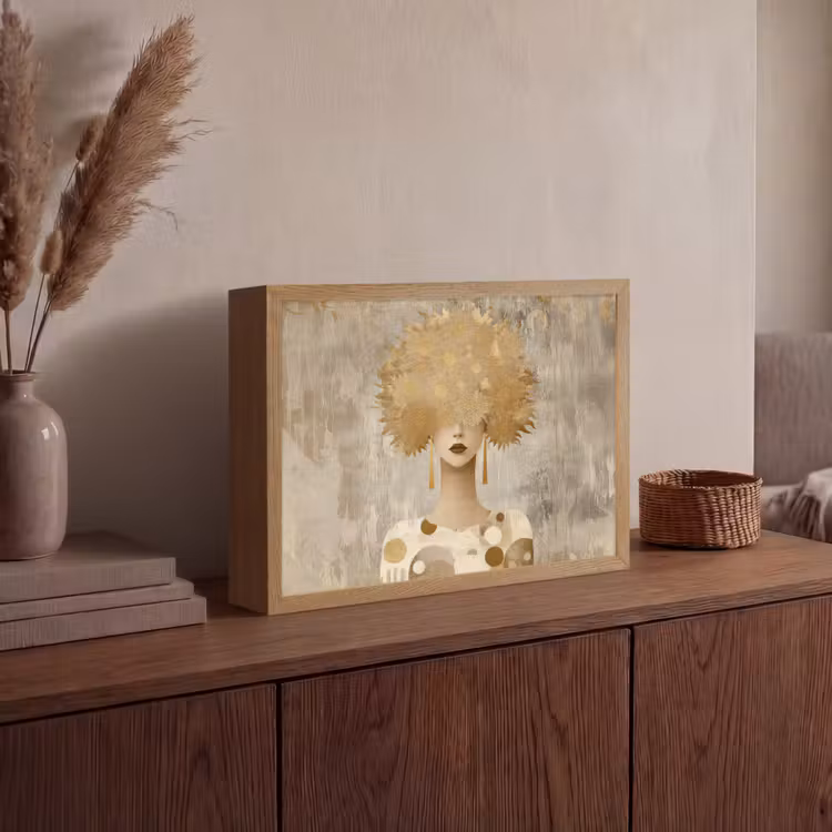 Goud - Portret - Vrouw Light Box met batterij (Wandlamp) middel -sfeer2