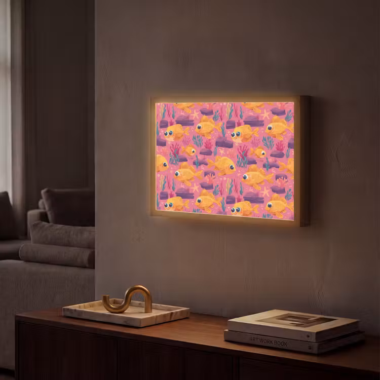 Goudvissen - Koraal - Kleurrijk Light Box met batterij (Wandlamp) middel 907 -sfeer1