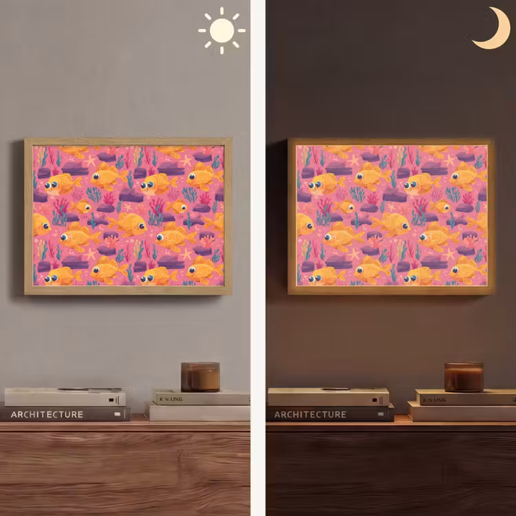 Goudvissen - Koraal - Kleurrijk Light Box met batterij (Wandlamp) middel 907 -sfeer3