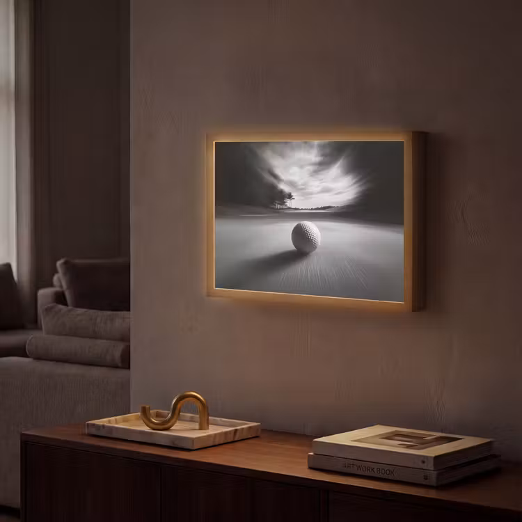 Golfbal - Wazig - Zwart Light Box met batterij (Wandlamp) middel -sfeer1