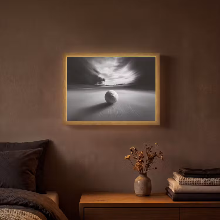 Golfbal - Wazig - Zwart Light Box met batterij (Wandlamp) middel -sfeer4